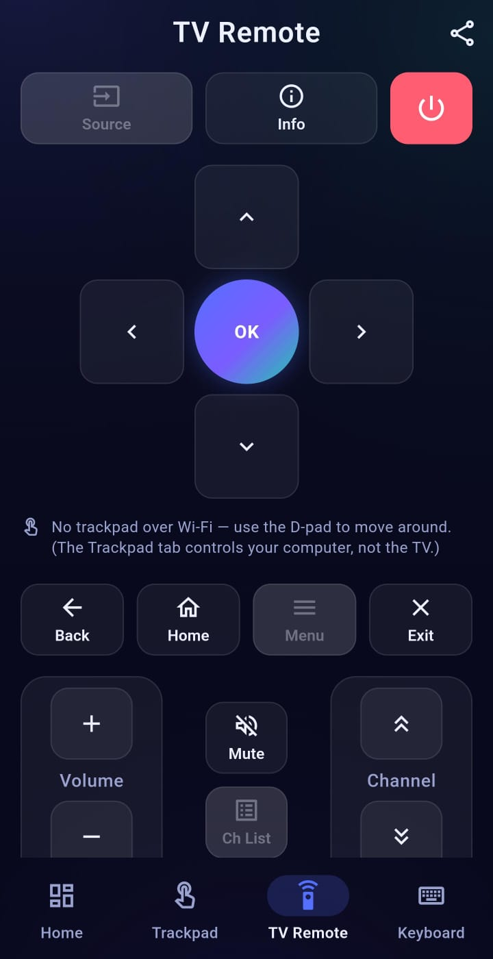 TV remote screen
